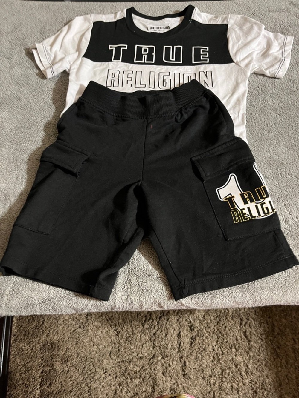 True Religion Black Cargo Shorts with Logo Patch